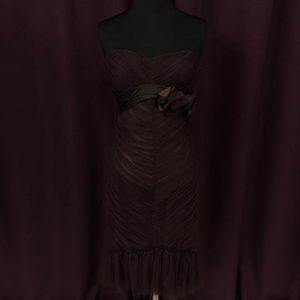 Vera Wang Purple Ribbon Short Sash Strapless Dress